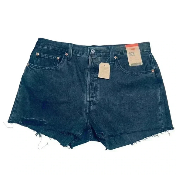 WOMEN’S LEVI’S 501 ORIGINAL BLACK DISTRESSED JEAN SHORTS•SIZE 33•NWT• - Picture 1 of 8